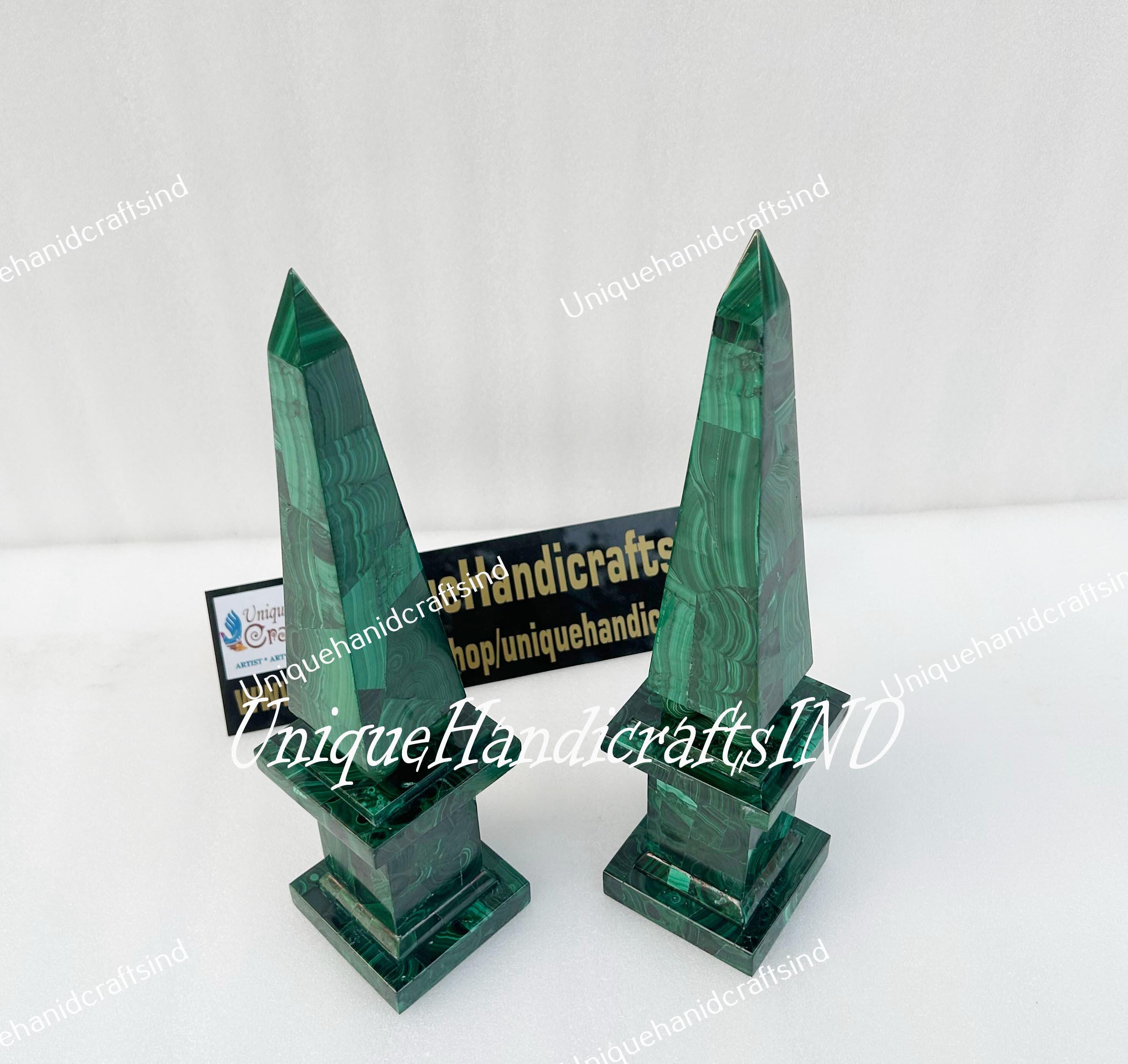 Exceptional Natural Malachite Obelisk / Pair Of Malachite Obelisks / Malachite Crystal Towers / Natural Healing Crystal Point Obelisk Gifts Unique Handicrafts IND
