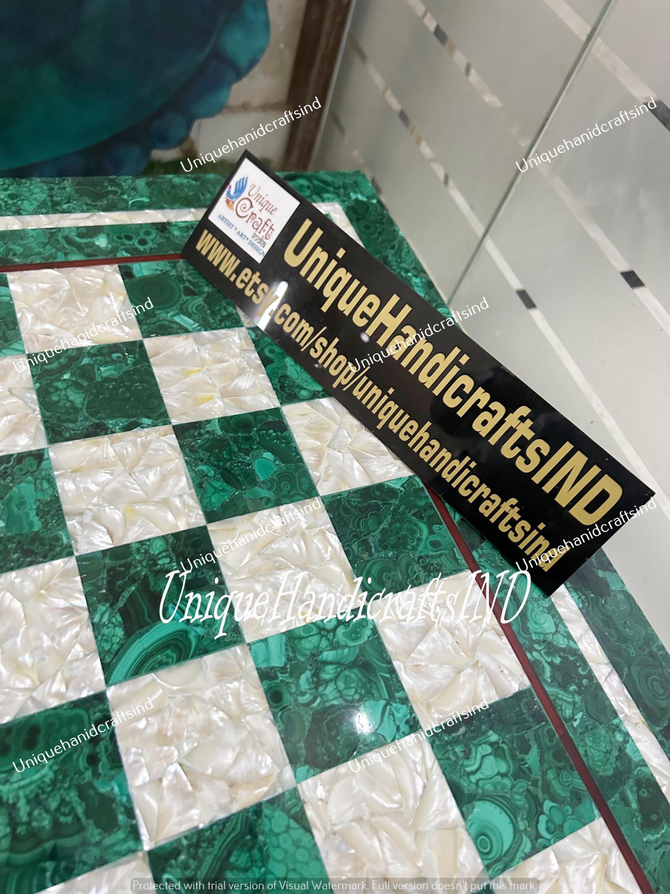 Christmas Gifts Unique chess set Malachite & Mother of Pearls Inlay Stone Mosaic Arts, handmade, luxurious resin Marble chess Board Unique Handicrafts IND