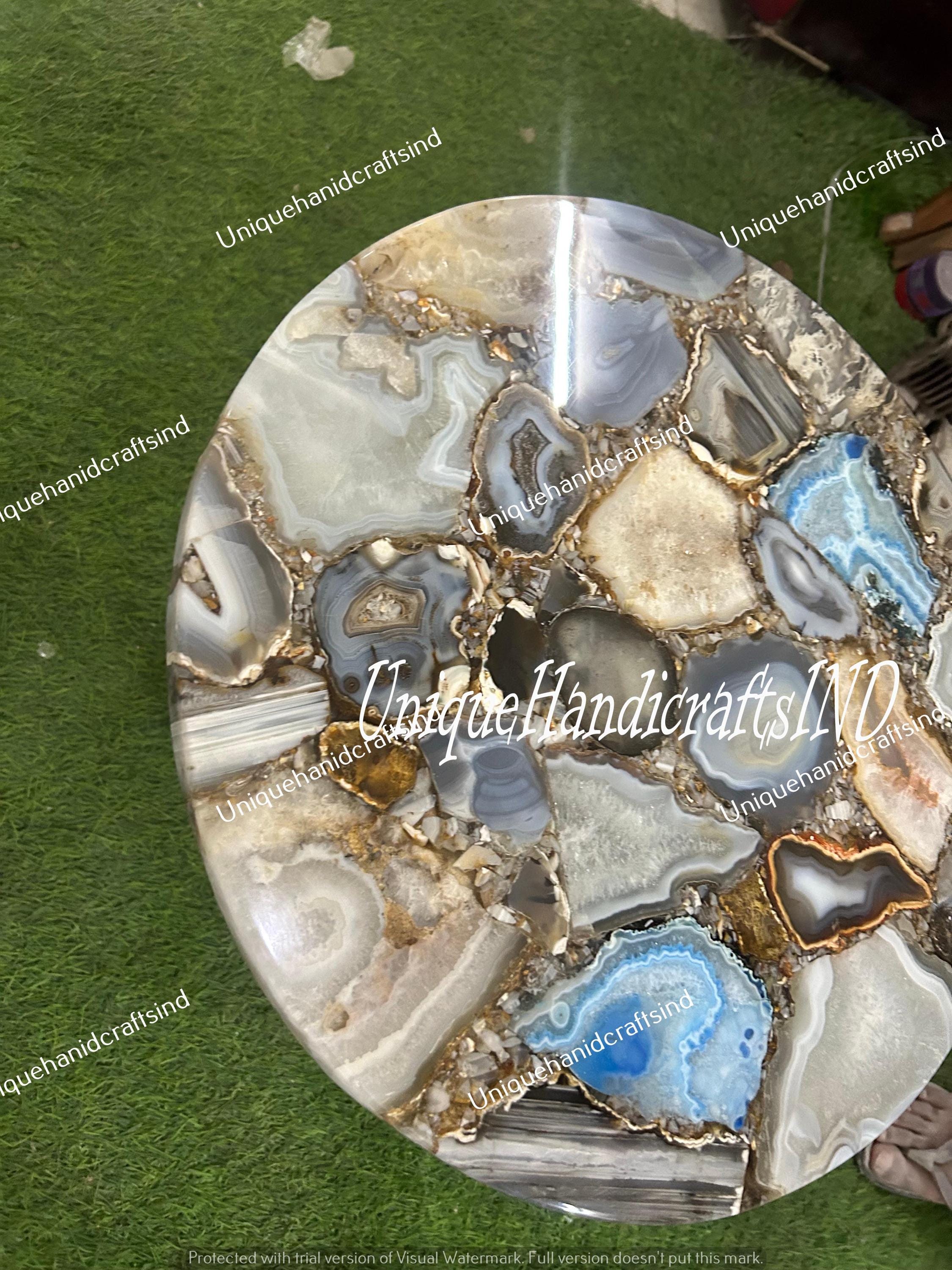 Home Decor Stone Coffee Table, Mid Century Modern Mix Agate Stone Table, Accent Table, Agate Slice table, Geode Agate Table, Side Table Unique Handicrafts IND