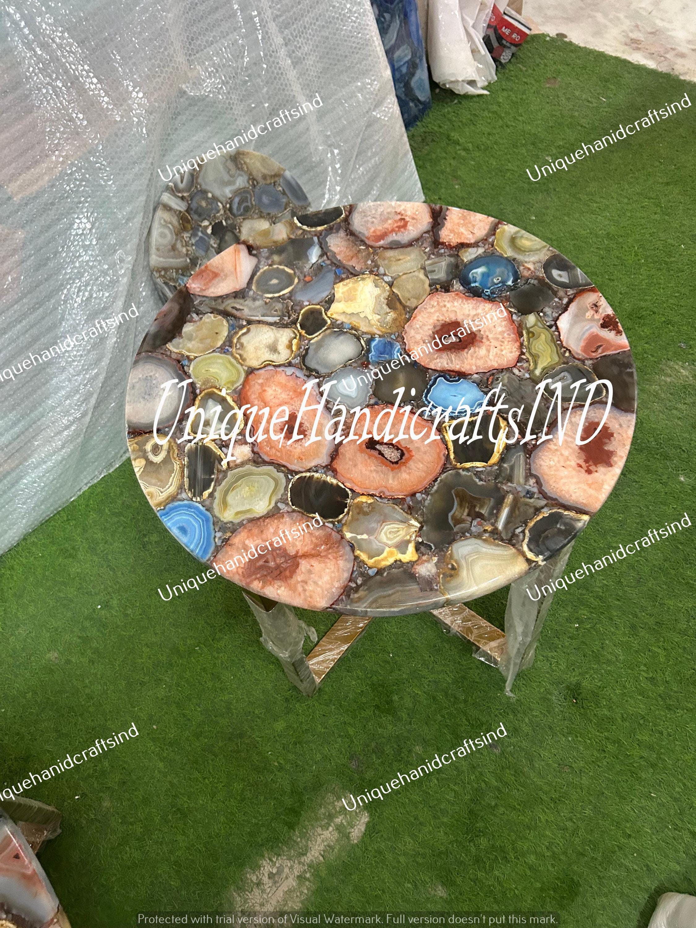 Elegant Mix Agate Stone Coffee Table Top/Round table/Accent Table/Gemstone table For Luxury Home Decor Furniture Unique Handicrafts IND