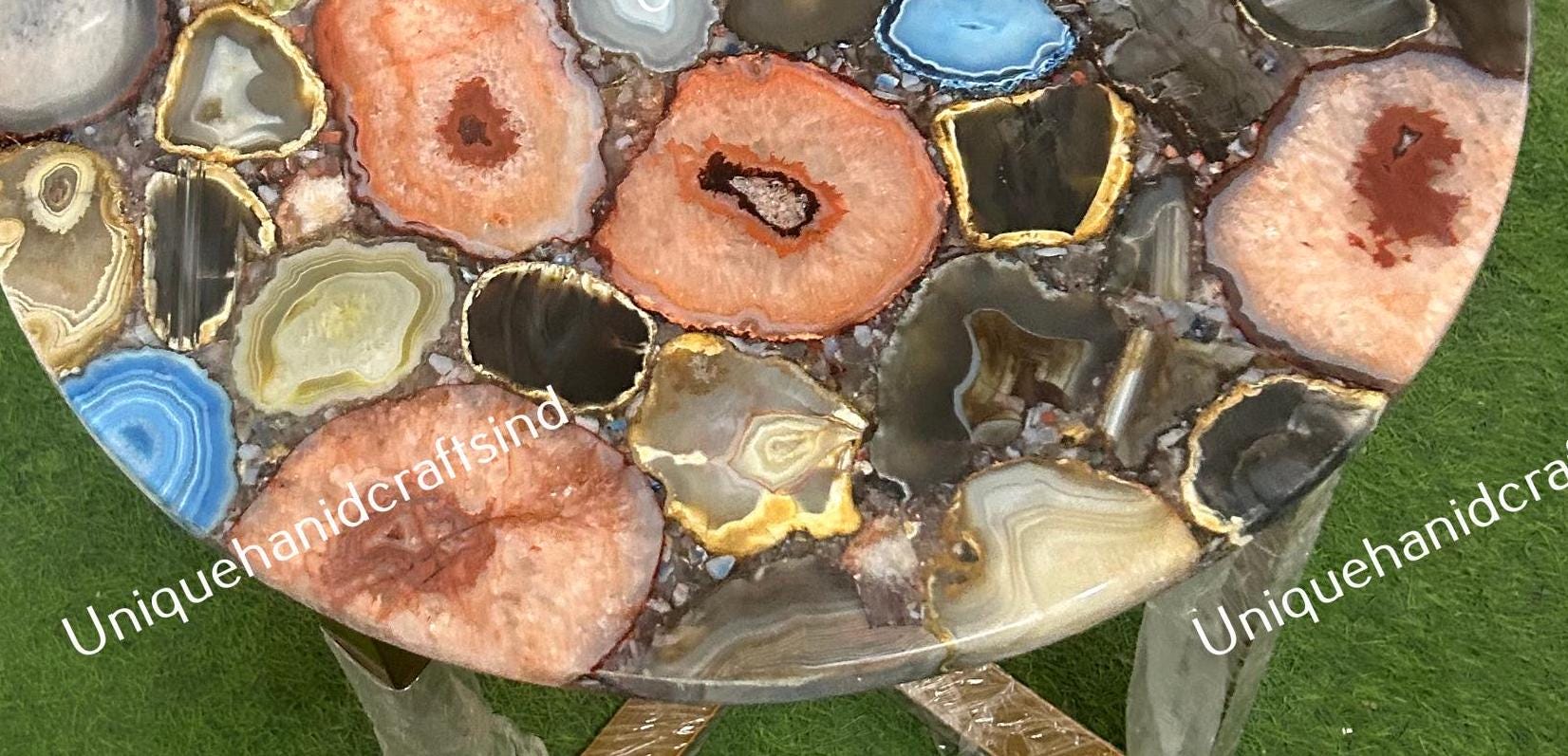 Elegant Mix Agate Stone Coffee Table Top/Round table/Accent Table/Gemstone table For Luxury Home Decor Furniture Unique Handicrafts IND
