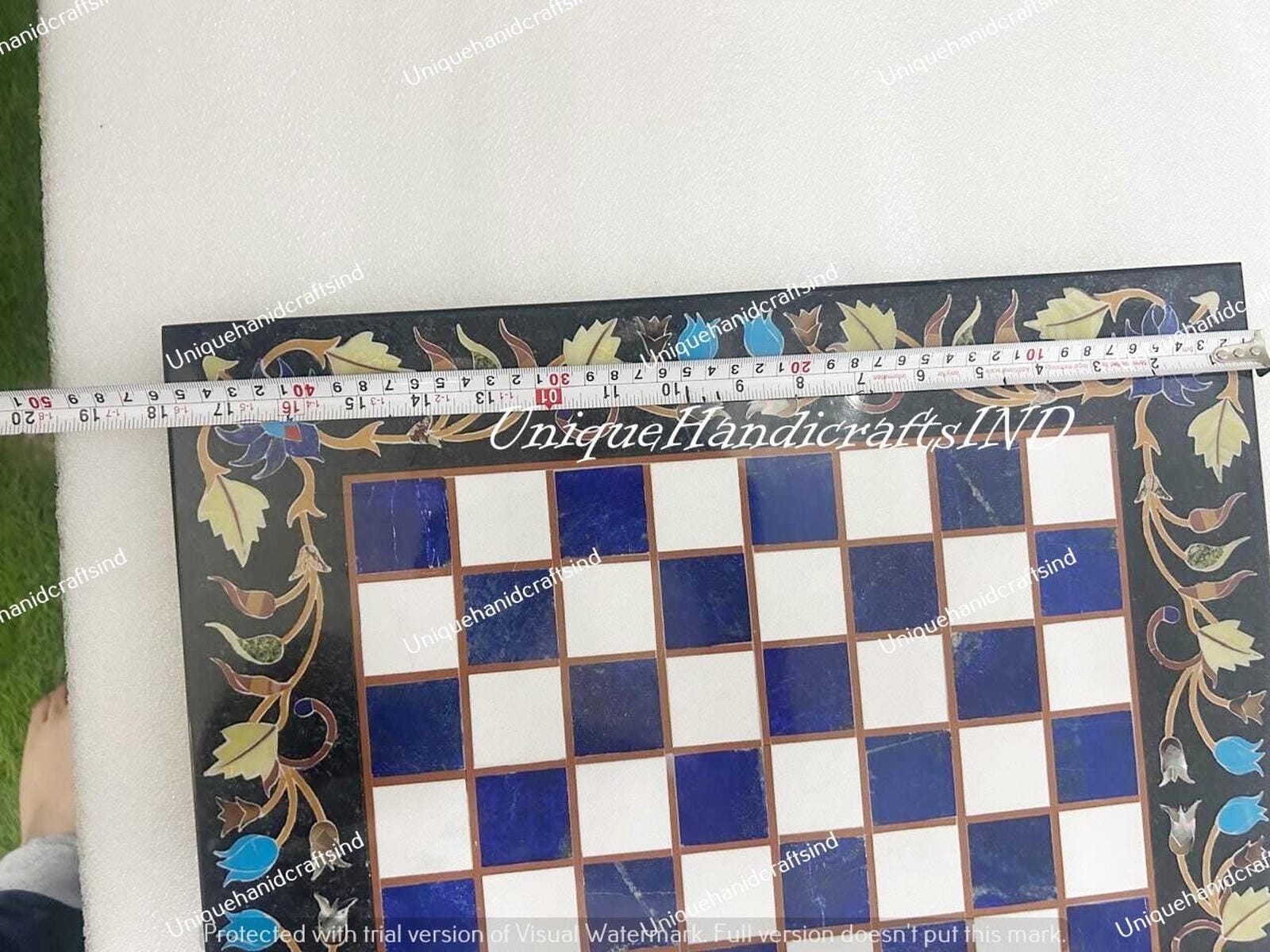 Luxury Marble Chess Board with Semi-Precious Stone Inlay – Handcrafted Floral Art Game Set Best Christmas Gifts For Chess Lovers Unique Handicrafts IND