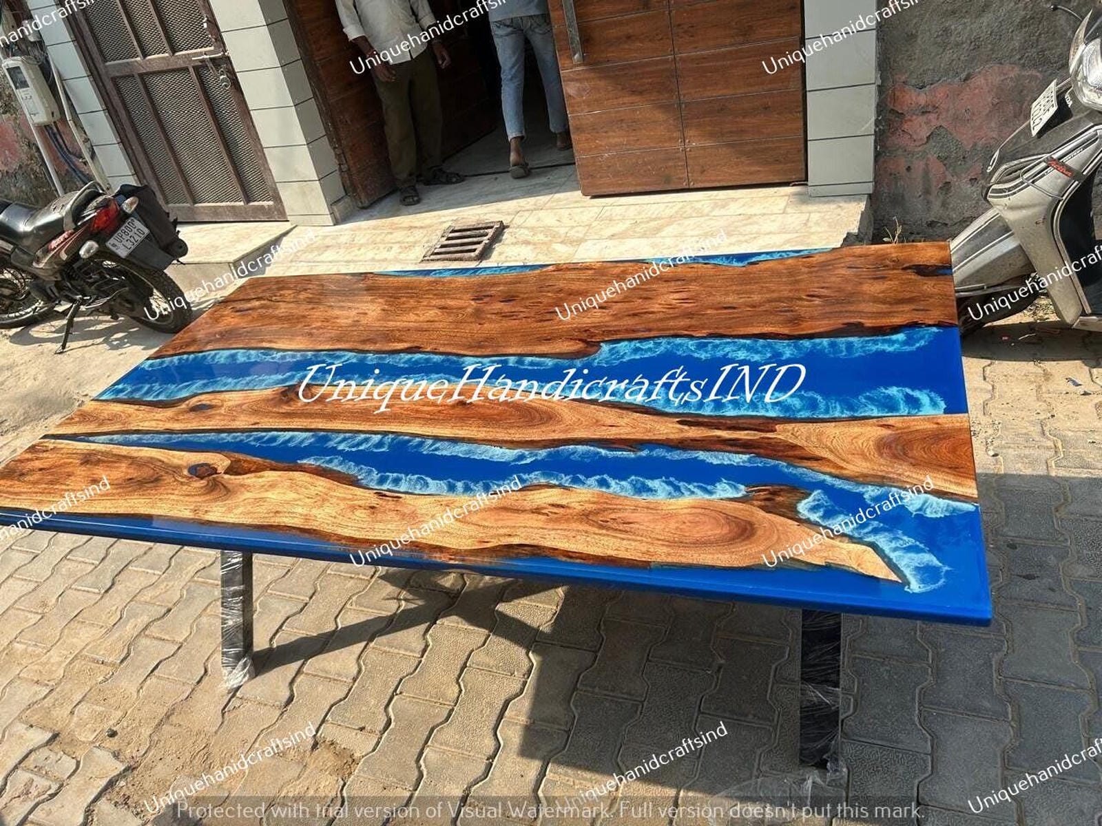 Handcrafted Blue Ocean Epoxy Dining Table – Unique Resin Wood Table for Modern Home Decor Unique Handicrafts IND