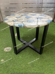 Luxury Stone Coffee Table in Quartz & Blue Agate – Handcrafted Modern Centerpiece Unique Handicrafts IND