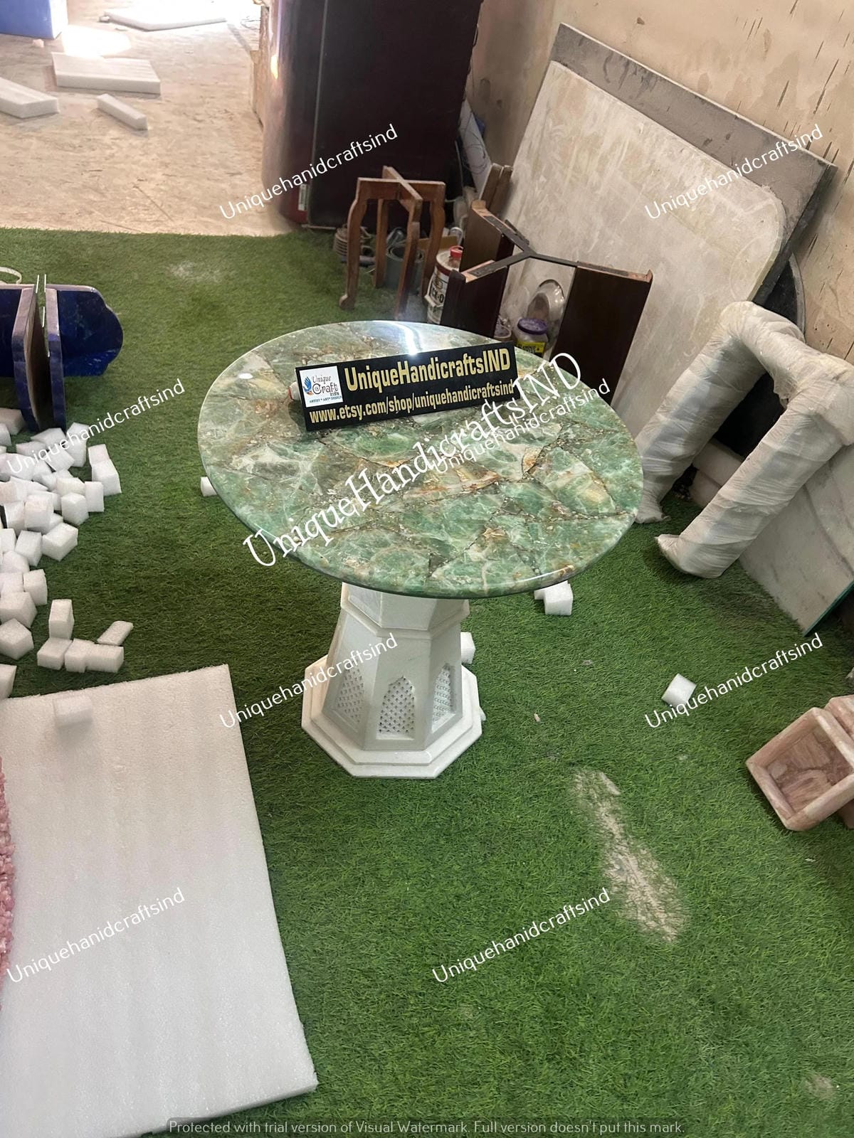 Elegant Amazonite Stone Coffee Table for Living Room – Natural Gemstone Décor Unique Handicrafts IND