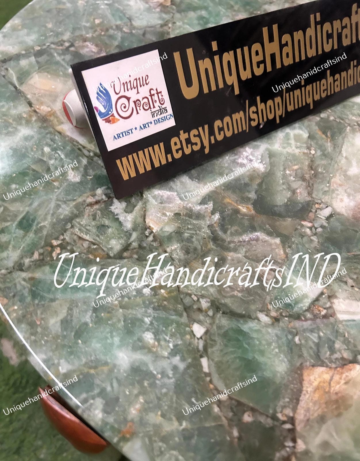 Round Amazonite Table – Unique Gemstone Decor, Handmade Furniture, Modern Accent Table, Natural Stone Home Decor – Perfect for Living Room Unique Handicrafts IND