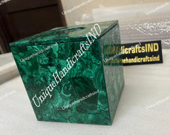 Green Malachite Tissue Box – Luxurious Gemstone Design, Elegant Tissue Holder, Handmade Natural Stone Home Decor, Unique Bathroom Decor Unique Handicrafts IND