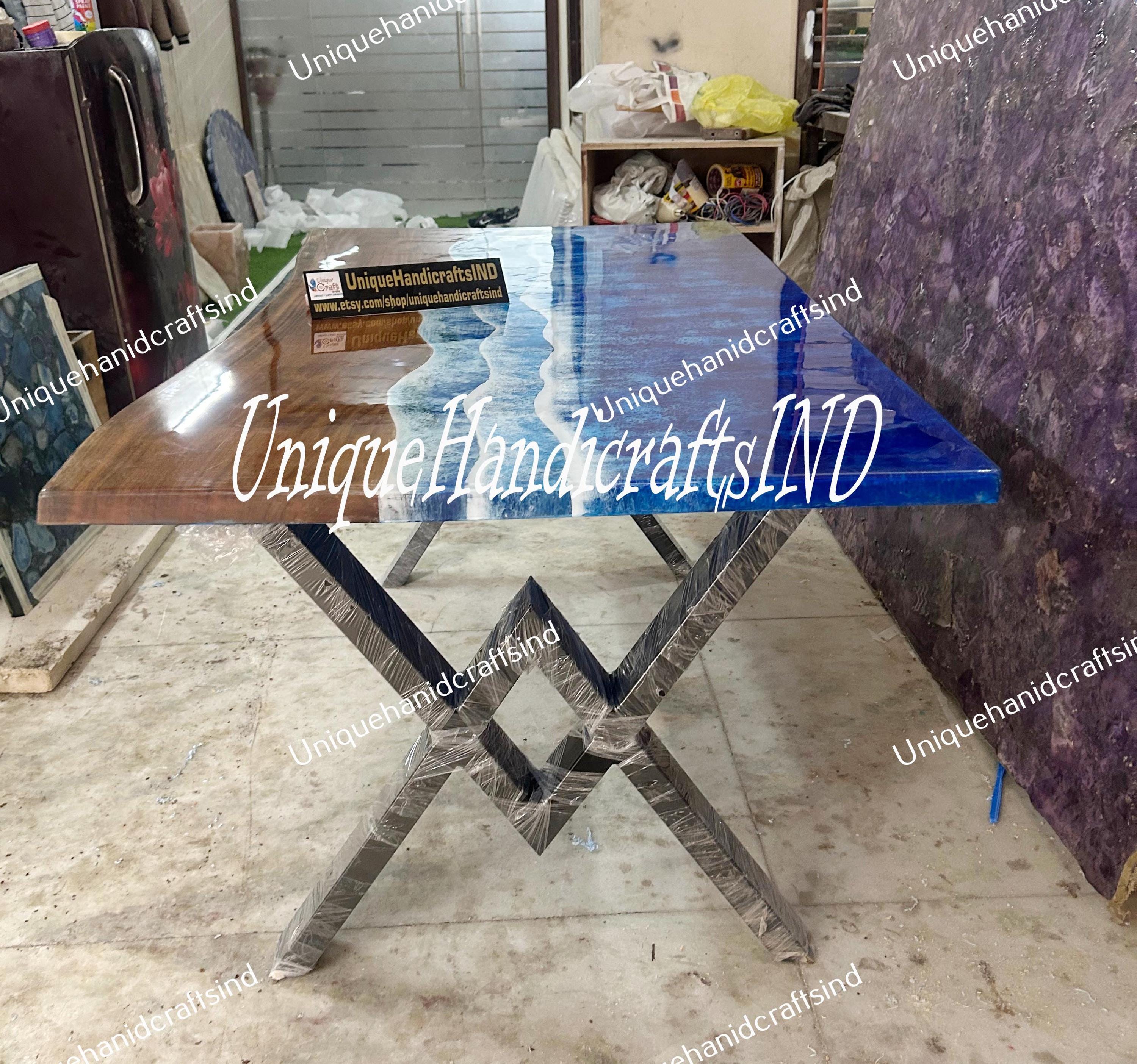 Luxury Ocean Epoxy Coffee Table – Handmade Resin River Table, Blue Ocean Wave Design, Custom Wood and Epoxy Furniture Unique Handicrafts IND