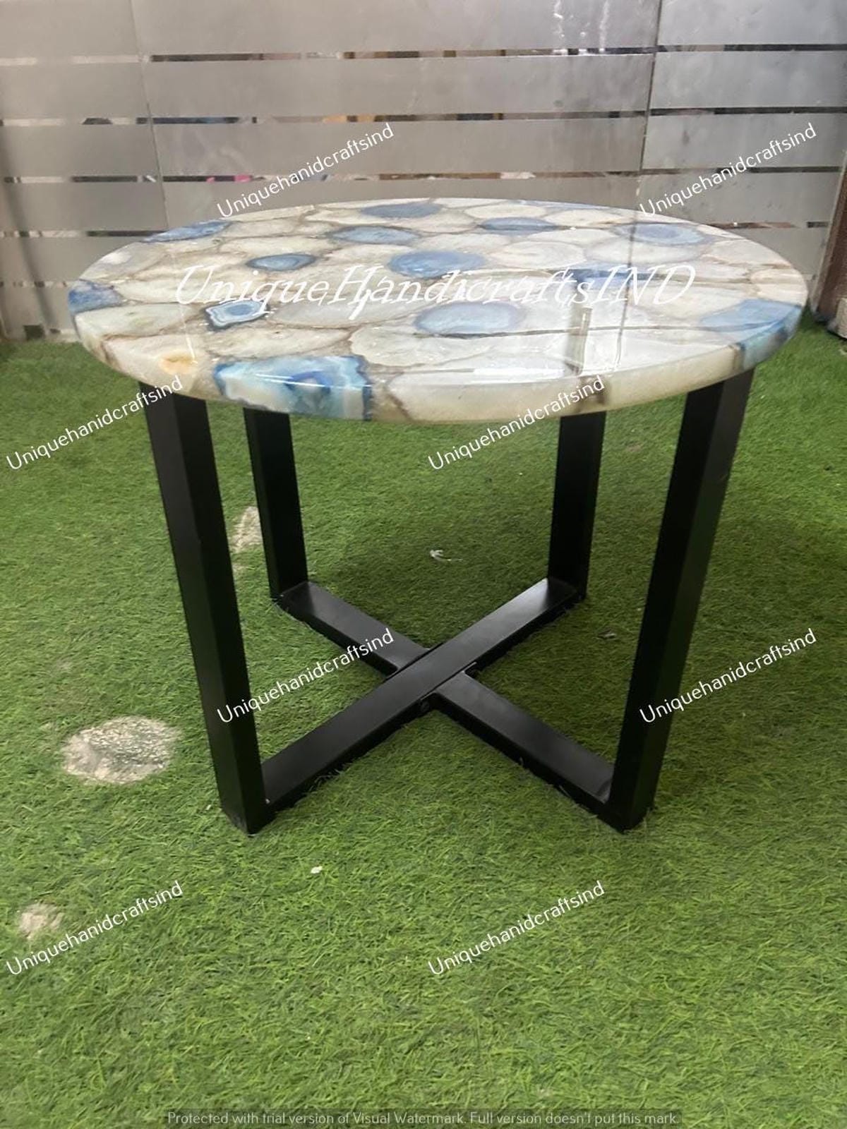 Luxury Stone Coffee Table in Quartz & Blue Agate – Handcrafted Modern Centerpiece Unique Handicrafts IND