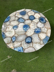 Luxury Stone Coffee Table in Quartz & Blue Agate – Handcrafted Modern Centerpiece Unique Handicrafts IND