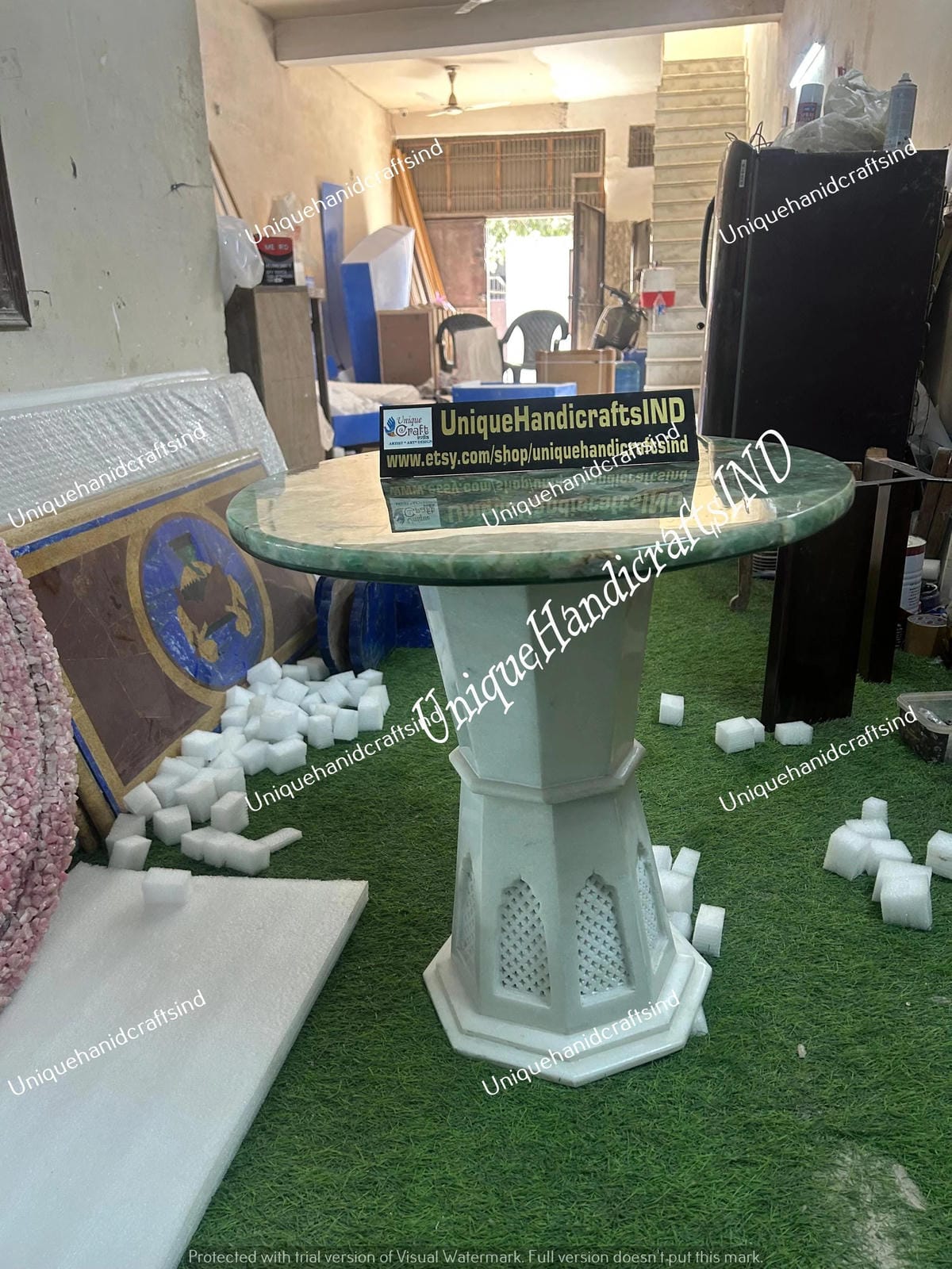 Elegant Amazonite Stone Coffee Table for Living Room – Natural Gemstone Décor Unique Handicrafts IND