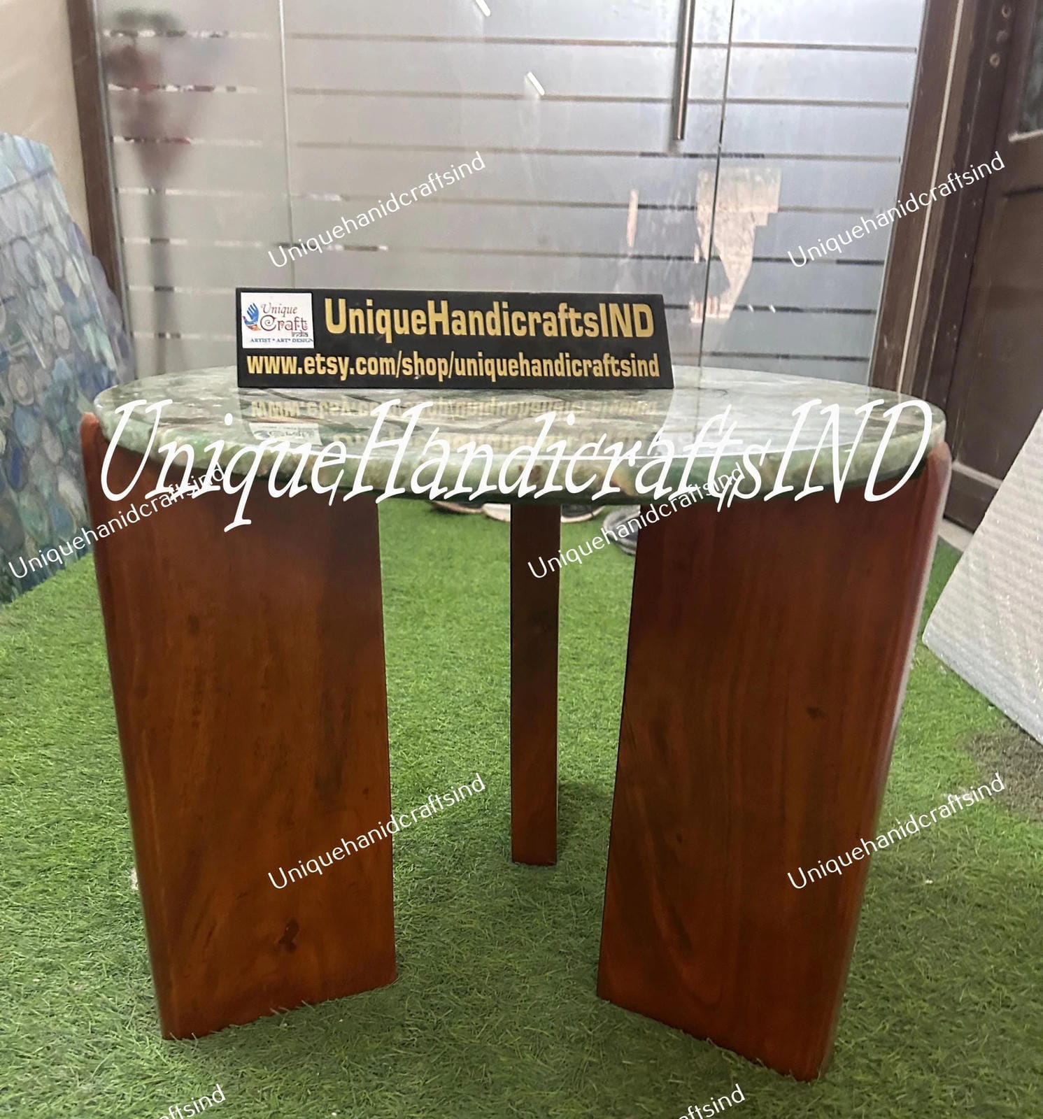 Round Amazonite Table – Unique Gemstone Decor, Handmade Furniture, Modern Accent Table, Natural Stone Home Decor – Perfect for Living Room Unique Handicrafts IND