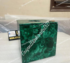 Green Malachite Tissue Box – Luxurious Gemstone Design, Elegant Tissue Holder, Handmade Natural Stone Home Decor, Unique Bathroom Decor Unique Handicrafts IND