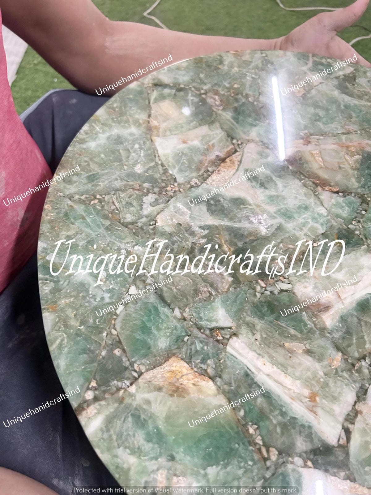Elegant Amazonite Stone Table – Unique Gemstone Accent Table, Handmade Natural Stone Furniture, Home Decor, Blue Green Amazonite Decor Unique Handicrafts IND