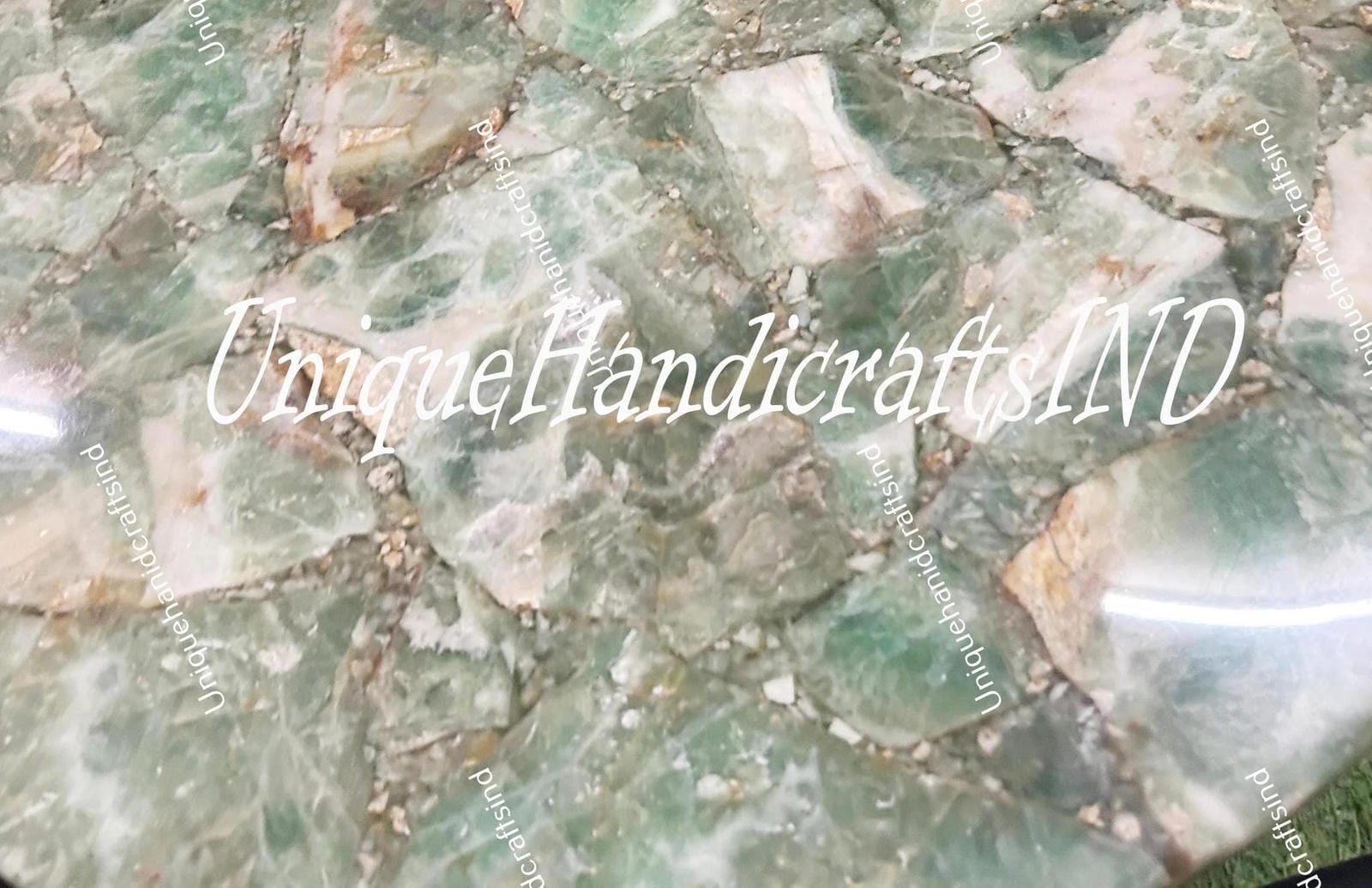 Elegant Amazonite Stone Table – Unique Gemstone Accent Table, Handmade Natural Stone Furniture, Home Decor, Blue Green Amazonite Decor Unique Handicrafts IND