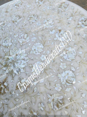Marble Coffee Table Top with Mother of Pearl Inlay - Handmade Floral Marquetry Stone Art, Luxury Home Decor, Unique Furniture Coffee Table Unique Handicrafts IND