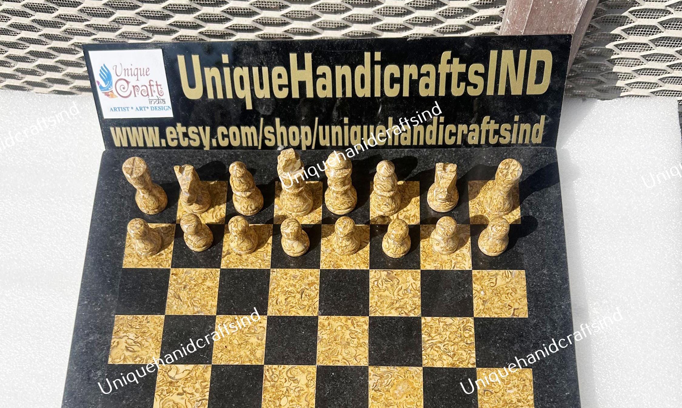 Black Marble Chess Set with Pieces - Luxury Stone Inlay Chess Set, Handmade Unique Home Decor, Elegant Game Set Gift Unique Handicrafts IND