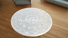 Marble Coffee Table Top with Mother of Pearl Inlay - Handmade Floral Marquetry Stone Art, Luxury Home Decor, Unique Furniture Coffee Table Unique Handicrafts IND