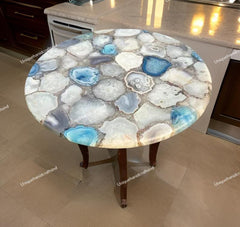White & Blue Quartz Table – Gemstone Table – Stone Top Table – Luxury Crystal Furniture – Handmade Quartz Slab Table – Unique Home Decor Unique Handicrafts IND