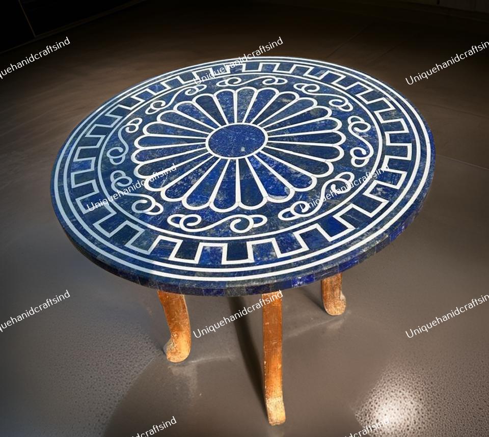 Lapis Lazuli Table Top – Luxury Blue Gemstone Furniture – Unique Handmade Stone Accent Table Unique Handicrafts IND