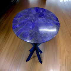 Blue Lapis Lazuli Coffee Table – Handmade Round Side Table – Luxury End Table & Mid-Century Modern Home Decor Gift Unique Handicrafts IND
