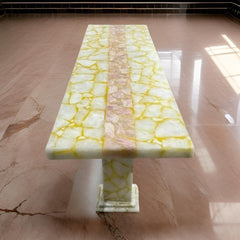 White Agate & Pink Quartz Stone Coffee Table – Luxury Quartz Dining Table / Backlit Stone Countertop Unique Handicrafts IND