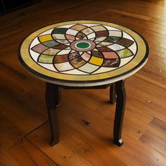 White Marble Coffee Table – Handmade Mosaic with Semi-Precious Stone Inlay Art, Luxury Home Decor Unique Handicrafts IND