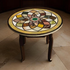 White Marble Coffee Table – Handmade Mosaic with Semi-Precious Stone Inlay Art, Luxury Home Decor Unique Handicrafts IND