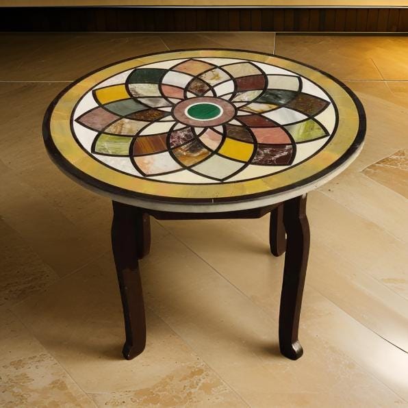 White Marble Coffee Table – Handmade Mosaic with Semi-Precious Stone Inlay Art, Luxury Home Decor Unique Handicrafts IND