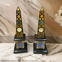 Handmade Stone Art Black Marble Obelisk | Luxury Semi-Precious Stone Decor | Energy Healing Crystal Tower Unique Handicrafts IND