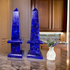 Lapis Lazuli Stone Art Obelisk | Feng Shui Crystal | Semi-Precious Stone Decor | Healing Energy Sculpture Unique Handicrafts IND