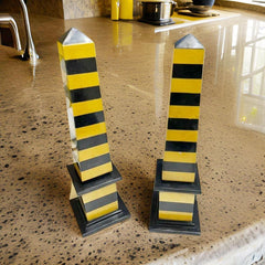 Elegant Black Marble Obelisks Set | Handmade Semi-Precious Inlay Design | Unique Marble Obelisk Showpiece | Gift for Loved Ones Unique Handicrafts IND