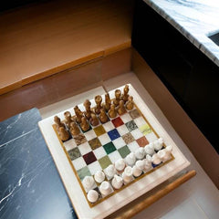 Unique Marble Chess Set | Handcrafted Chess Board Home Decor | Marble Inlay Chess | Luxury Marble Game Set with Pieces Unique Handicrafts IND