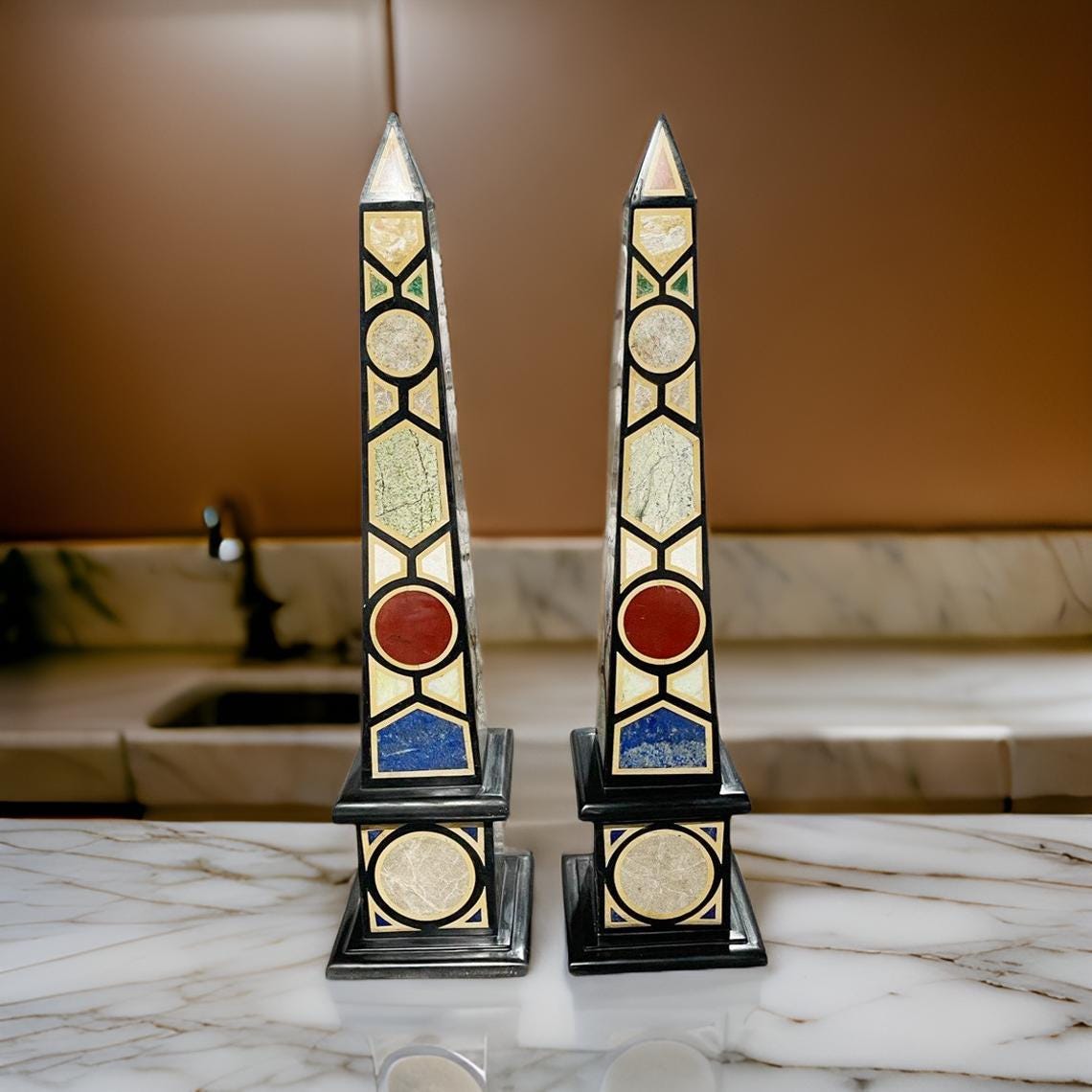Handmade Black Marble Obelisk – Natural Marble Decor Sculpture, Gift for Him Unique Handicrafts IND