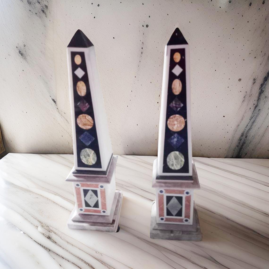 Handcrafted Marble Obelisk – Healing Stone Sculpture, Egyptian Style Decor Unique Handicrafts IND
