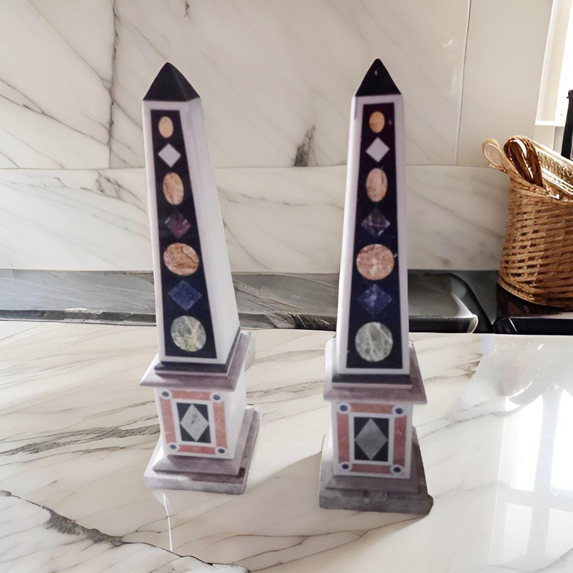 Handcrafted Marble Obelisk – Healing Stone Sculpture, Egyptian Style Decor Unique Handicrafts IND