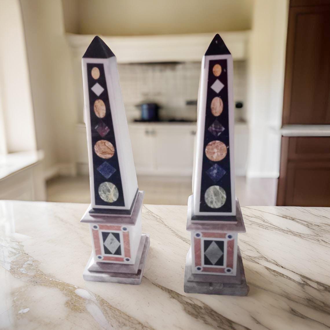Handcrafted Marble Obelisk – Healing Stone Sculpture, Egyptian Style Decor Unique Handicrafts IND