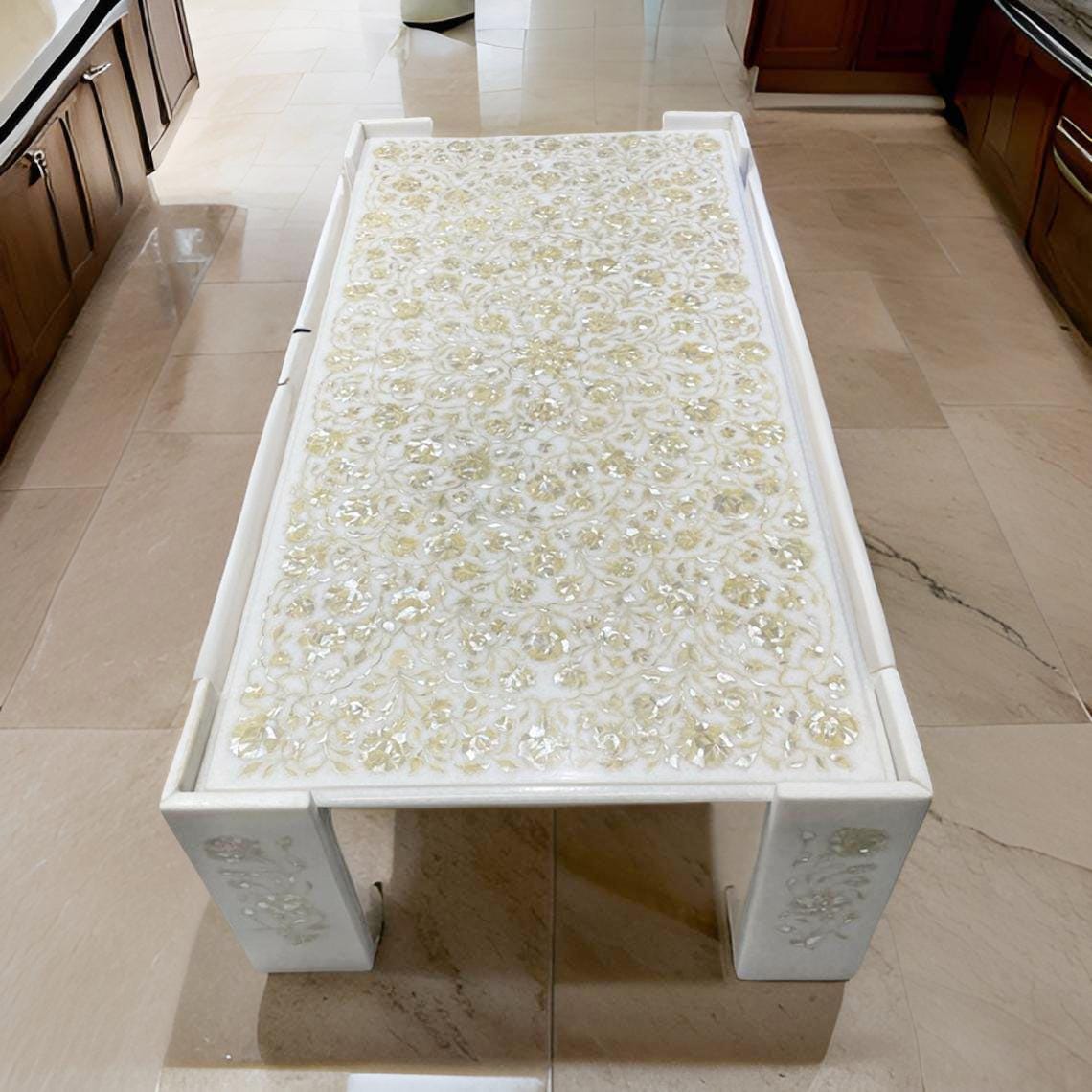 Mother of Pearl Inlay Marble Coffee Table – Luxury Dining Table & Elegant Home Decor Unique Handicrafts IND