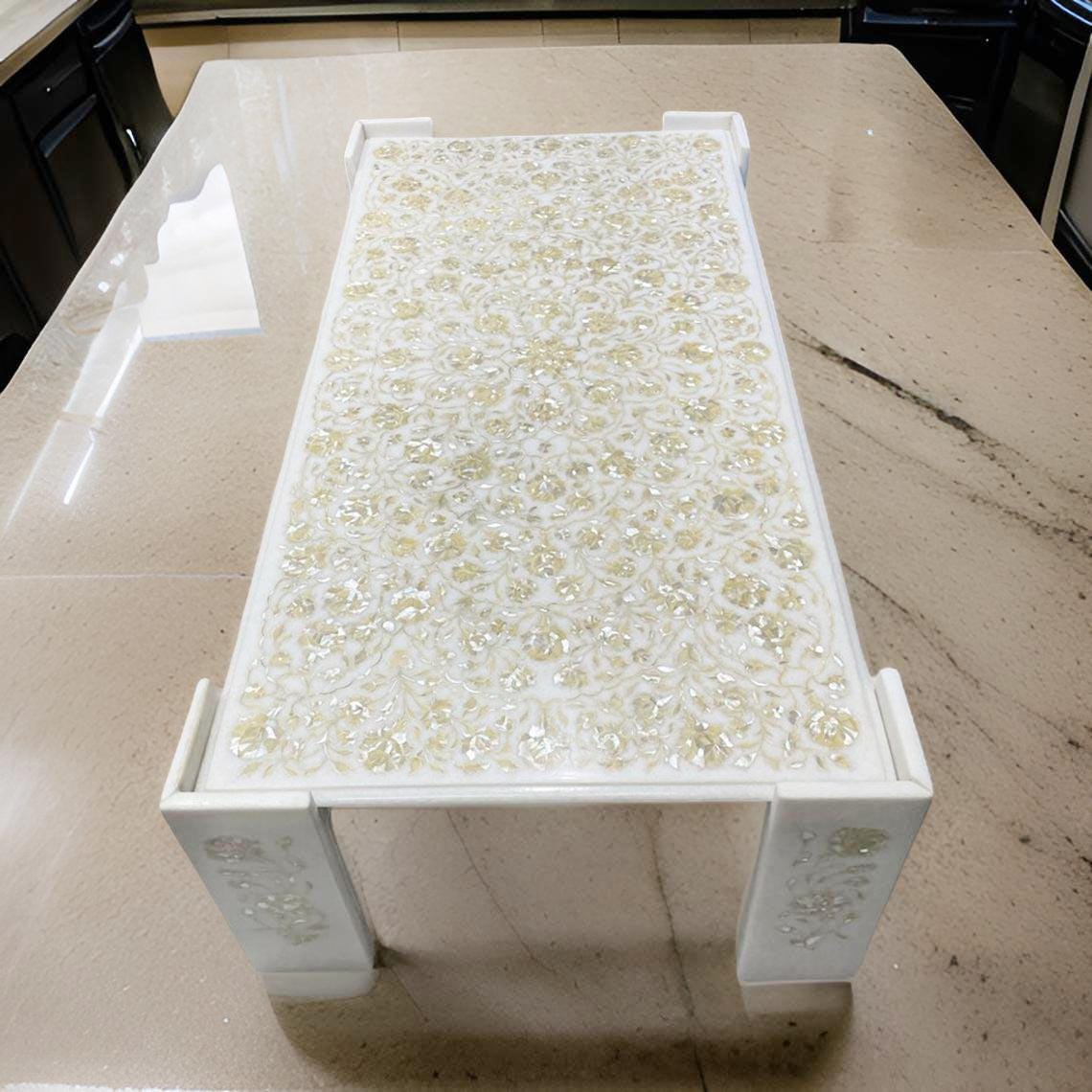 Mother of Pearl Inlay Marble Coffee Table – Luxury Dining Table & Elegant Home Decor Unique Handicrafts IND