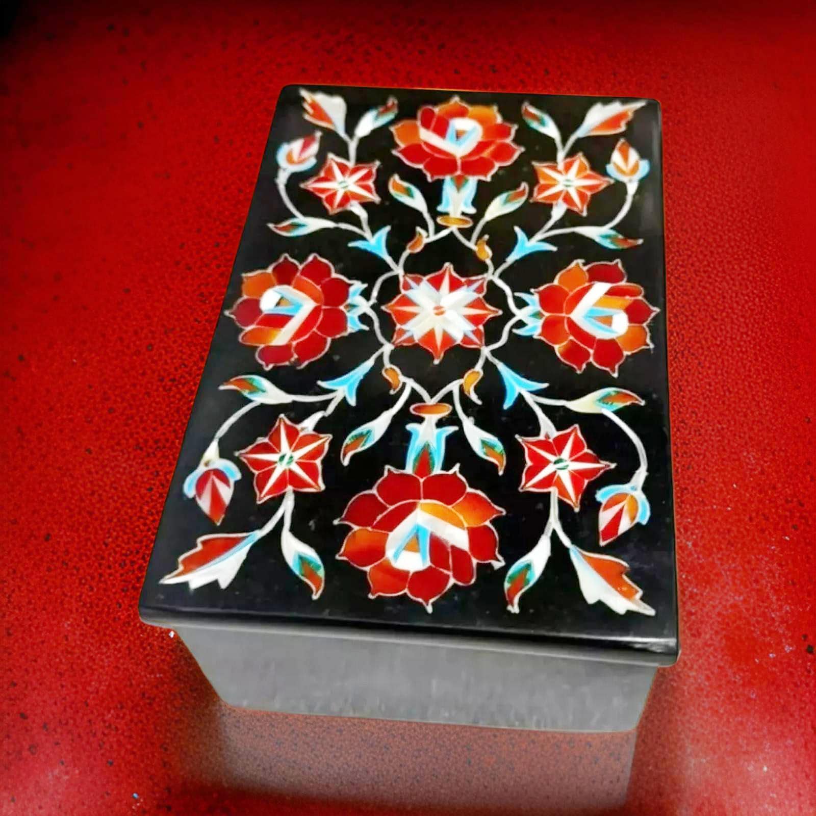 Elegant Marble Jewelry Box – Semi-Precious Stone Inlay, Antique Jewelry Storage Unique Handicrafts IND