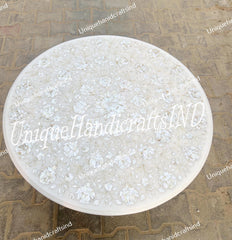 Marble Coffee Table Top with Mother of Pearl Inlay - Handmade Floral Marquetry Stone Art, Luxury Home Decor, Unique Furniture Coffee Table Unique Handicrafts IND