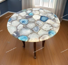 White & Blue Quartz Table – Gemstone Table – Stone Top Table – Luxury Crystal Furniture – Handmade Quartz Slab Table – Unique Home Decor Unique Handicrafts IND