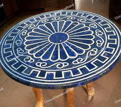Lapis Lazuli Table Top – Luxury Blue Gemstone Furniture – Unique Handmade Stone Accent Table Unique Handicrafts IND