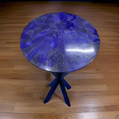 Blue Lapis Lazuli Coffee Table – Handmade Round Side Table – Luxury End Table & Mid-Century Modern Home Decor Gift Unique Handicrafts IND