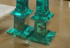 Large Polished Malachite Obelisk Set | Genuine Semi-Precious Stone Inlay Decor | Luxury Stone Art Unique Handicrafts IND