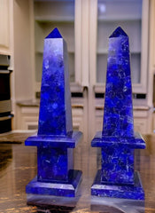 Lapis Lazuli Stone Art Obelisk | Feng Shui Crystal | Semi-Precious Stone Decor | Healing Energy Sculpture Unique Handicrafts IND