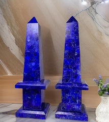Lapis Lazuli Stone Art Obelisk | Feng Shui Crystal | Semi-Precious Stone Decor | Healing Energy Sculpture Unique Handicrafts IND