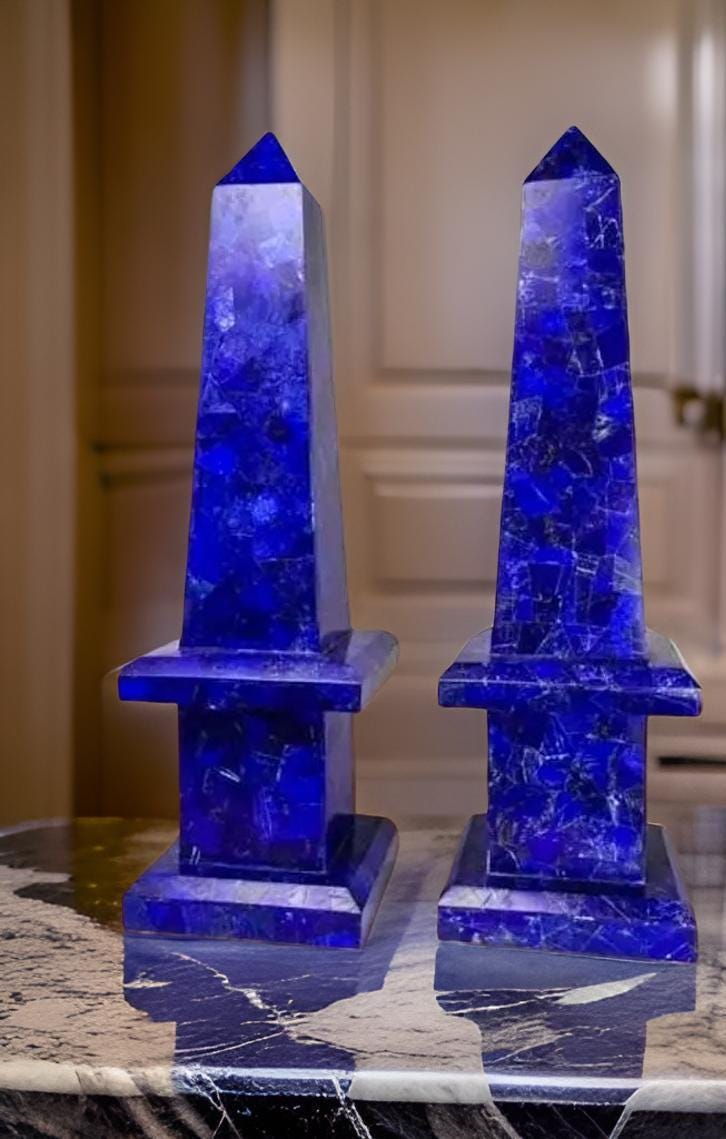 Lapis Lazuli Stone Art Obelisk | Feng Shui Crystal | Semi-Precious Stone Decor | Healing Energy Sculpture Unique Handicrafts IND