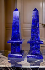 Lapis Lazuli Stone Art Obelisk | Feng Shui Crystal | Semi-Precious Stone Decor | Healing Energy Sculpture Unique Handicrafts IND