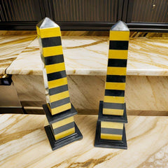 Elegant Black Marble Obelisks Set | Handmade Semi-Precious Inlay Design | Unique Marble Obelisk Showpiece | Gift for Loved Ones Unique Handicrafts IND